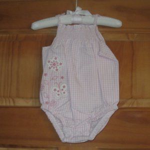 5/$20 Girls First Moments Pink/White Checkers Romper with Matching Hat